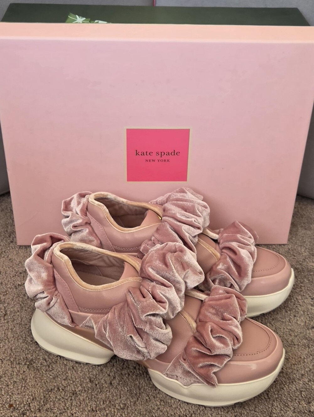 kate spade New York Pink Velvet Scrunchie Platform Sneakers, 6.5, NIB